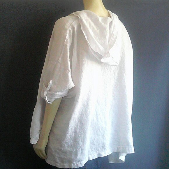 La. Fixsun White 100% linen Open Hoodie Oversized Jacket M - Picture 5 of 8